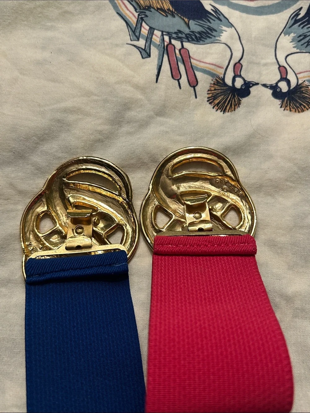 1980’s Day Lor Enamel Knot Buckle Elastic Waist Belt - Blue and Pink